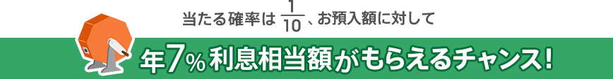 当たる確率は1/10、お預入額に対して年7%利息相当額がもらえるチャンス!