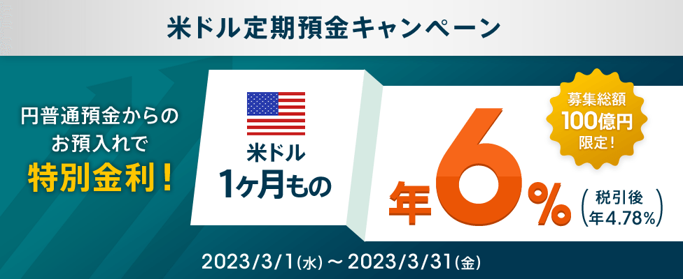 100億円限定!米ドル定期預金キャンペーン