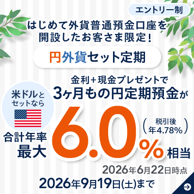 はじめて外貨普通預金口座を開設したお客さま限定 円外貨セット定期