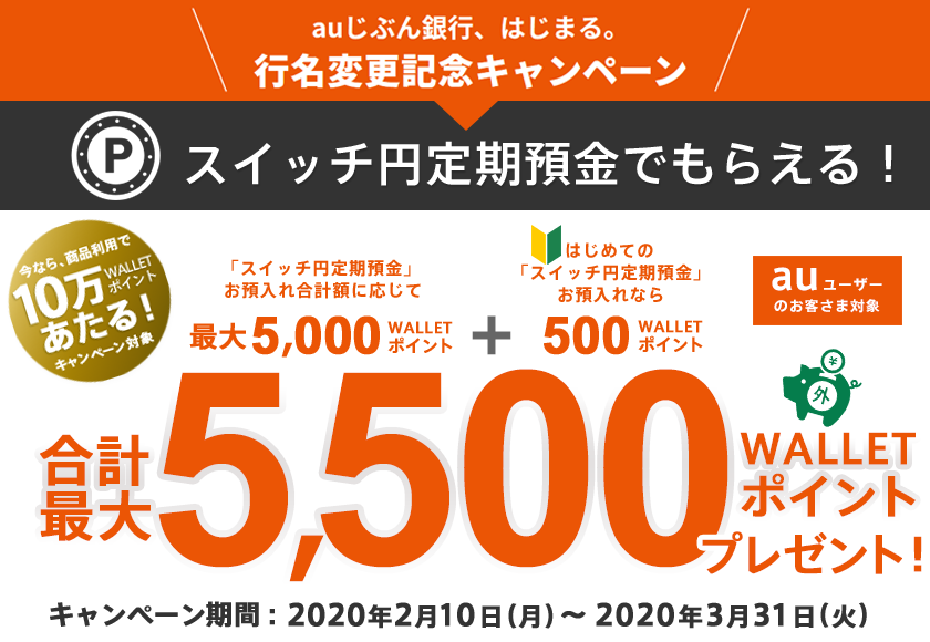 auじぶん銀行、はじまる。行名変更記念キャンペーン スイッチ円定期預金でもらえる!