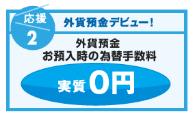 【応援3:外貨預金デビュー!】外貨預金お預入時の為替手数料実質0円 【応援2:外貨預金デビュー!】外貨預金お預入時の為替手数料実質0円