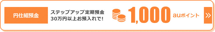 円仕組預金 ステップアップ定期預30万円以上お預入れで!1,000auポイント 円仕組預金 ステップアップ定期預30万円以上お預入れで!1,000auポイント