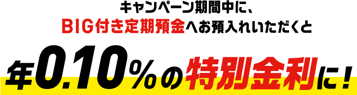 キャンペーン期間中に、BIG付き定期預金へお預入れいただくと 年0.10%の特別金利に!