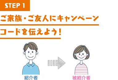 STEP1 ご家族・ご友人にキャンペーンコードを伝えよう!