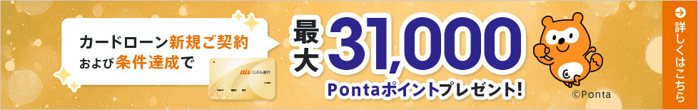 カードローン新規ご契約および条件達成で最大31,000Pontaポイントプレゼント！